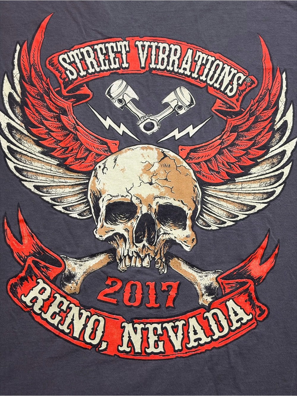 Street Vibrations 2017 Reno NV Skull Wings Biker T Shirt 4XL Gray Outlaw Chopper